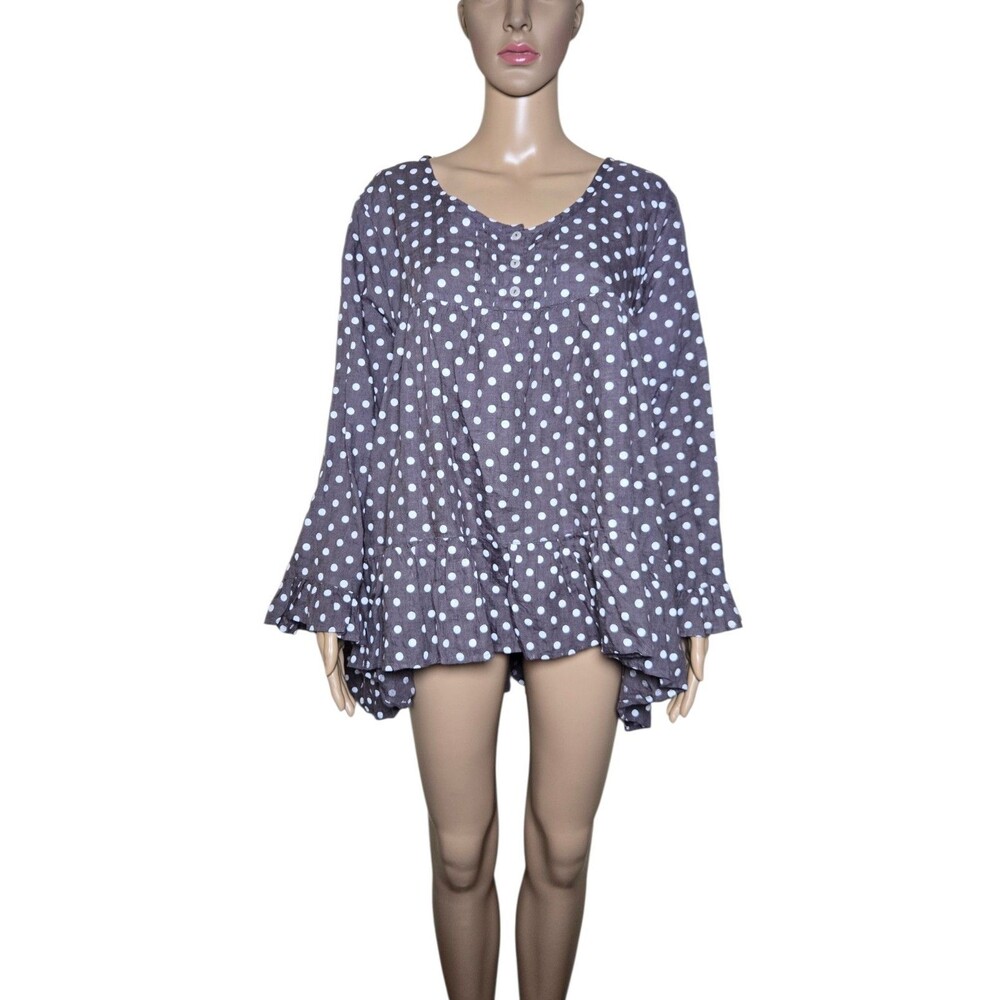 Heart's Desire Mary Grace Womens Gray Polka Dot Lagenlook Flounce Tunic Dress XL